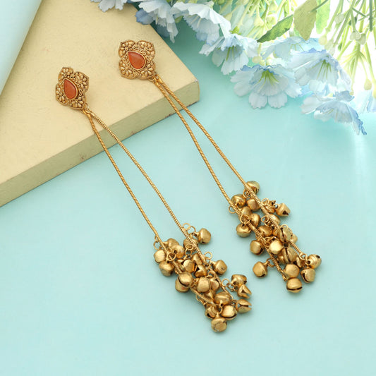 Orange Color Long Kasmiri Earrings Vibrant Traditional Jewelry With Unique Design