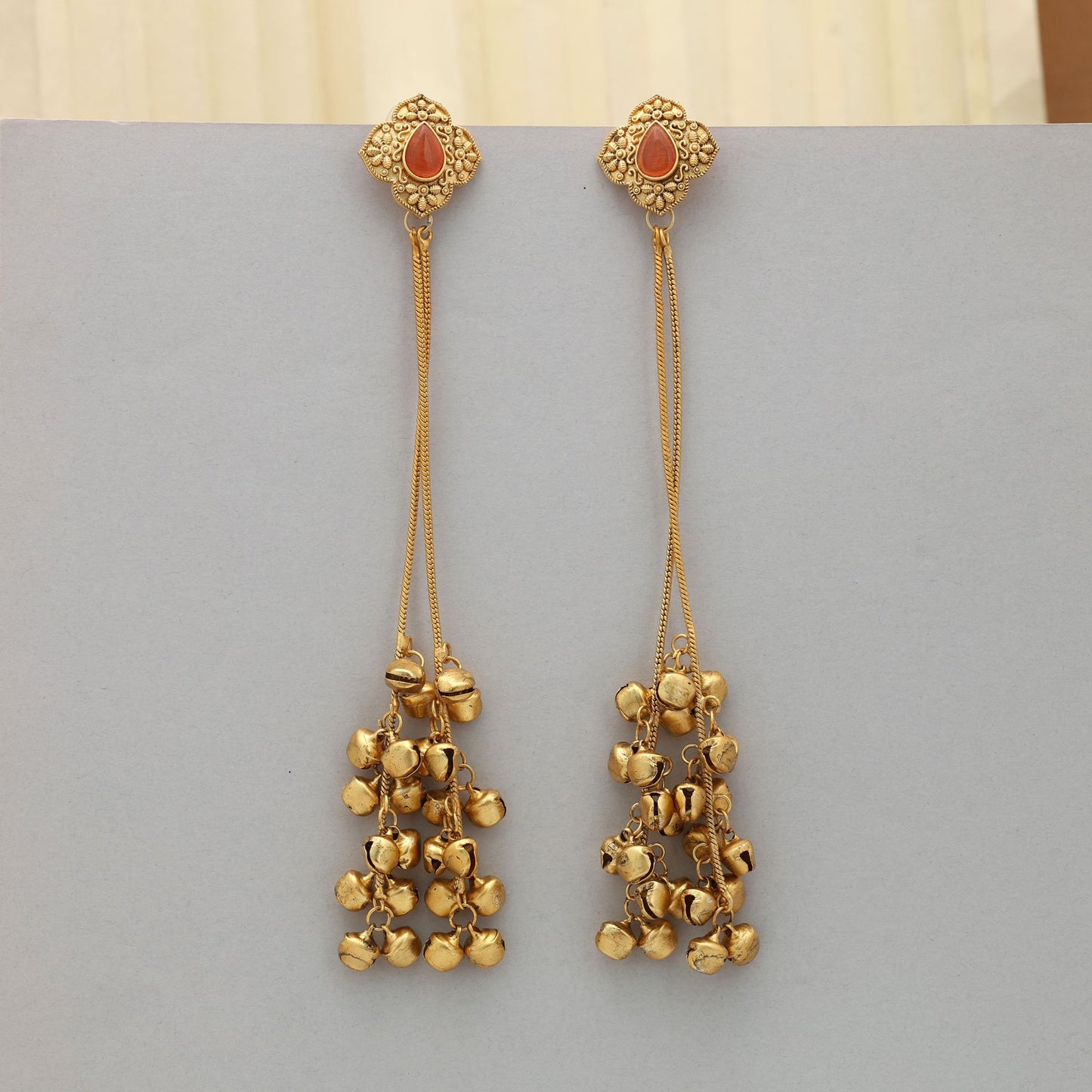 Orange Color Long Kasmiri Earrings Vibrant Traditional Jewelry With Unique Design
