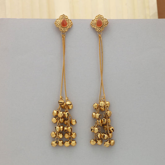 Orange Color Long Kasmiri Earrings Vibrant Traditional Jewelry With Unique Design