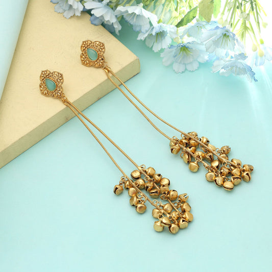 Pista Green Color Long Kasmiri Earrings Festive Ethnic Jewelry With Classic Finish
