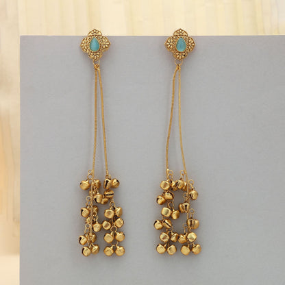 Pista Green Color Long Kasmiri Earrings Festive Ethnic Jewelry With Classic Finish