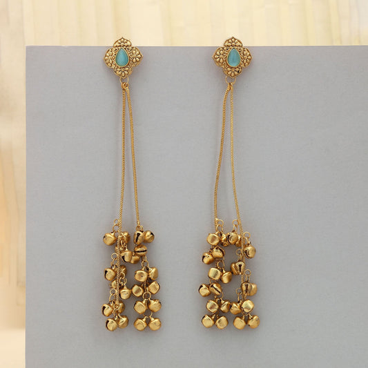 Pista Green Color Long Kasmiri Earrings Festive Ethnic Jewelry With Classic Finish