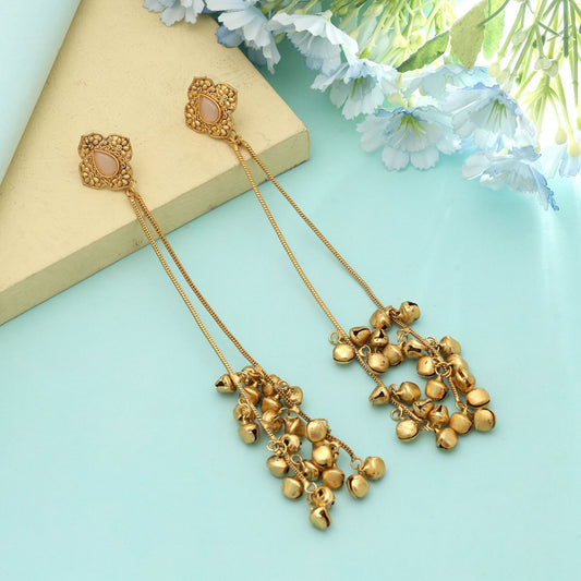 Pink Color Long Kasmiri Earrings Elegant Feminine Jewelry With Traditional Touch