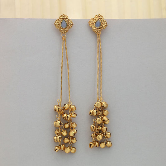 Sky Blue Color Long Kasmiri Earrings Stylish Festive Jewelry With Soft Elegant Look