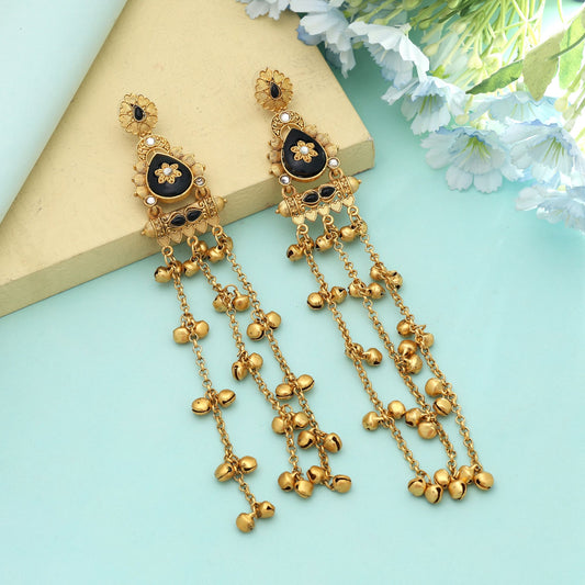 Black Color Long Kasmiri Earrings Statement Traditional Jewelry With Modern Finish