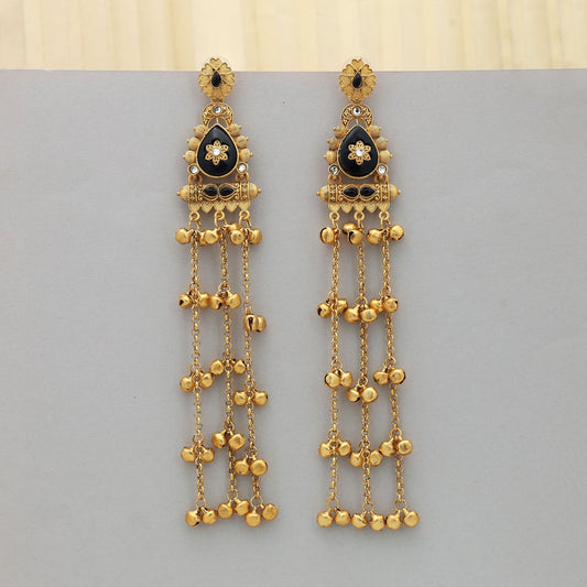 Black Color Long Kasmiri Earrings Statement Traditional Jewelry With Modern Finish