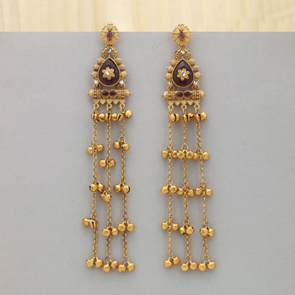 Purple Color Long Kasmiri Earrings Royal Traditional Jewelry With Elegant Finish