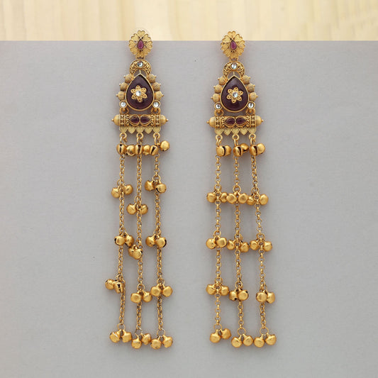 Purple Color Long Kasmiri Earrings Royal Traditional Jewelry With Elegant Finish