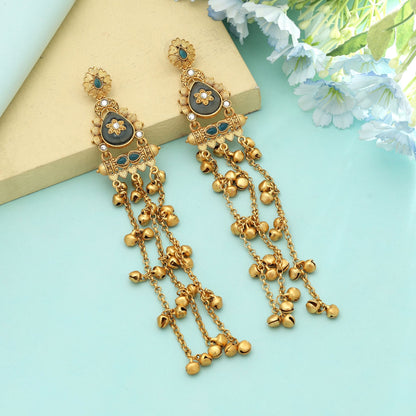 Sea Blue Color Long Kasmiri Earrings Elegant Festive Jewelry With Unique Style
