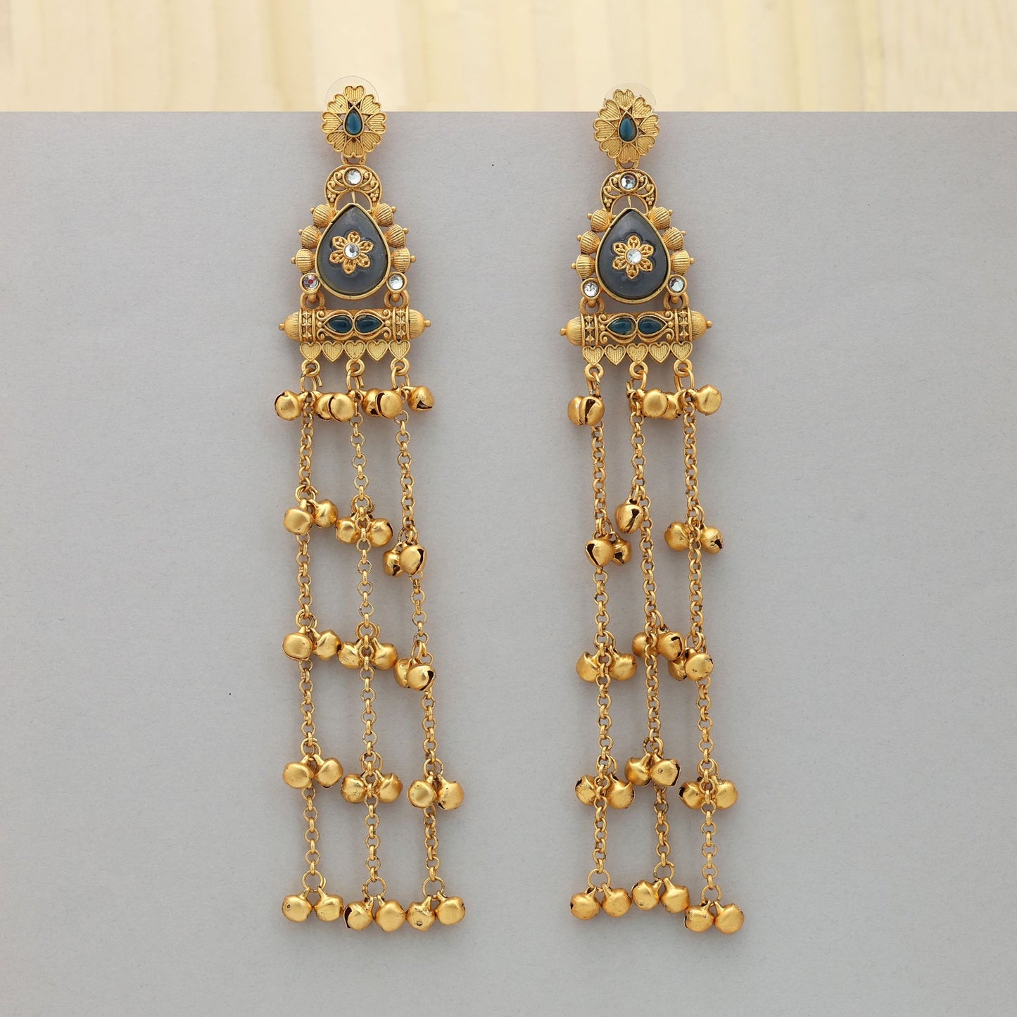 Sea Blue Color Long Kasmiri Earrings Elegant Festive Jewelry With Unique Style