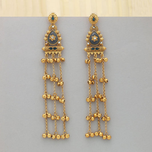 Sea Blue Color Long Kasmiri Earrings Elegant Festive Jewelry With Unique Style