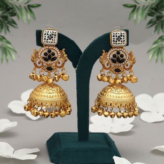 Black Color Jhumka Kasmiri Earrings Bold Statement Jewelry With Traditional Finish