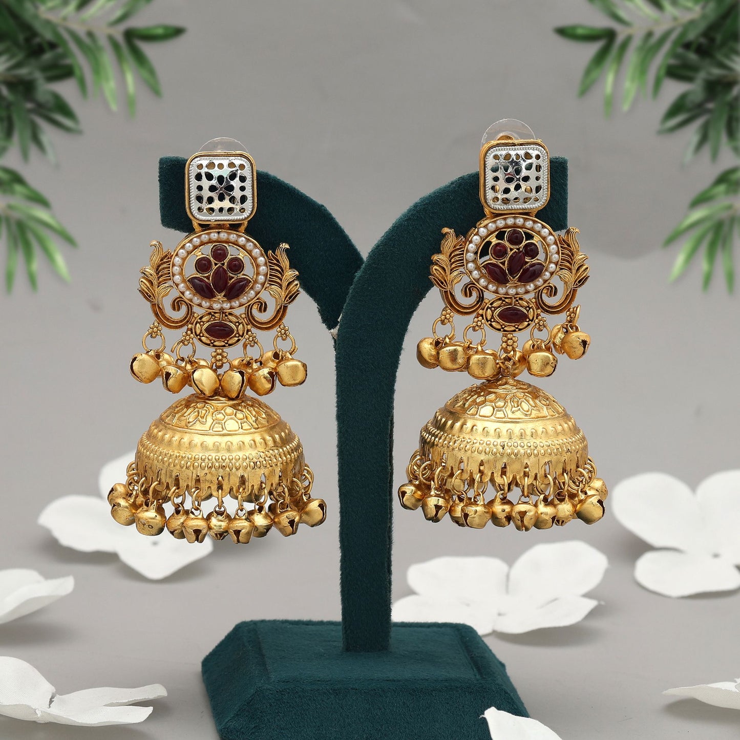 Maroon Color Jhumka Kasmiri Earrings Traditional Ethnic Jewelry With Royal Finish