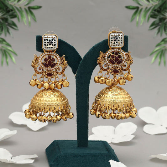 Maroon Color Jhumka Kasmiri Earrings Traditional Ethnic Jewelry With Royal Finish
