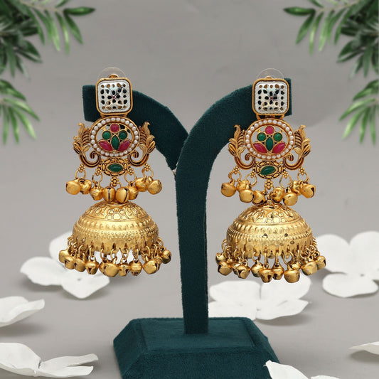 Rani & Green Color Jhumka Kasmiri Earrings Dual Tone Festive Jewelry Design