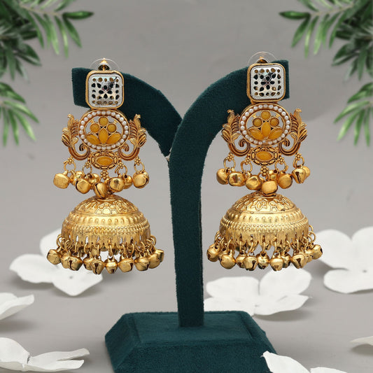 Yellow Color Jhumka Kasmiri Earrings Bright Ethnic Jewelry With Traditional Appeal