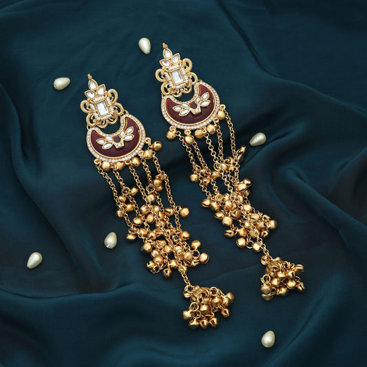 Maroon Color Long Kasmiri Earrings Royal Traditional Ethnic Jewelry Design