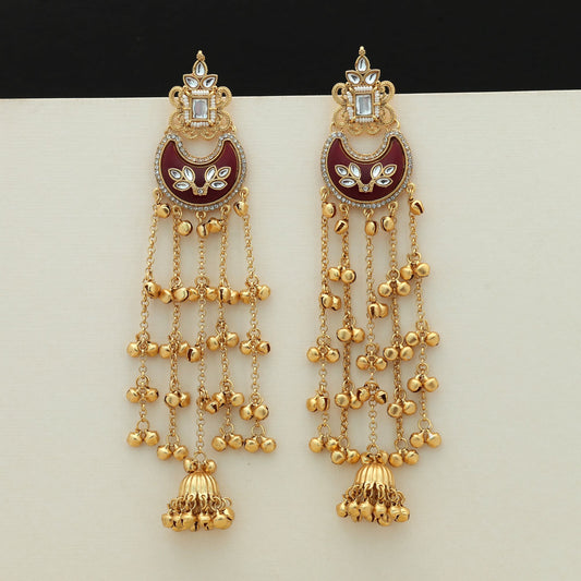 Maroon Color Long Kasmiri Earrings Royal Traditional Ethnic Jewelry Design