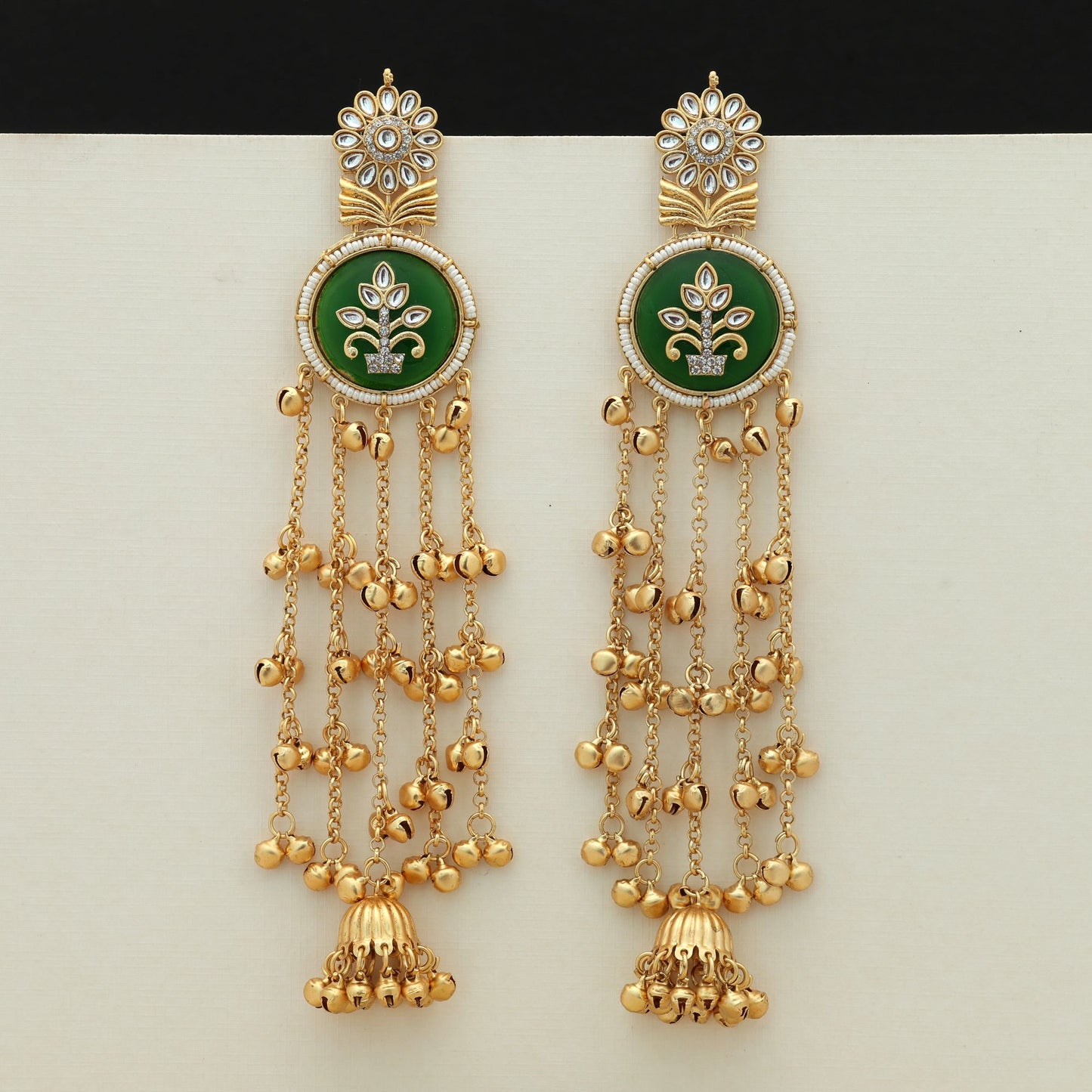 Green Color Long Kasmiri Earrings Stylish Traditional Ethnic Jewelry