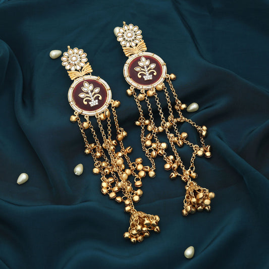 Maroon Color Long Kasmiri Earrings Elegant Festive Statement Jewelry