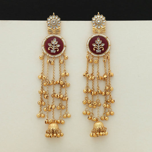Maroon Color Long Kasmiri Earrings Elegant Festive Statement Jewelry