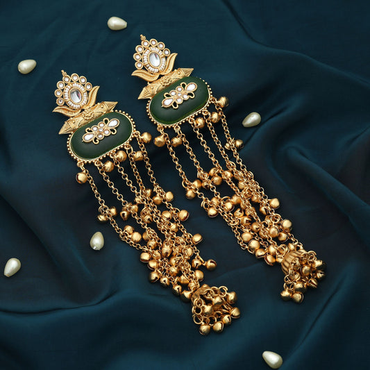 Green Color Long Kasmiri Earrings Elegant Cultural Jewelry Design