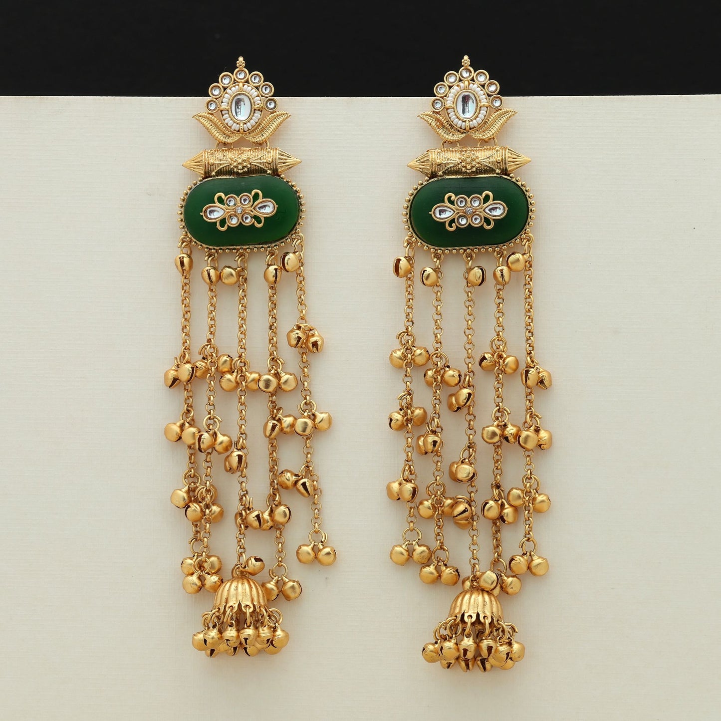 Green Color Long Kasmiri Earrings Elegant Cultural Jewelry Design