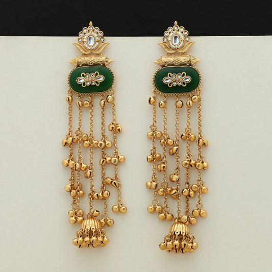 Green Color Long Kasmiri Earrings Elegant Cultural Jewelry Design