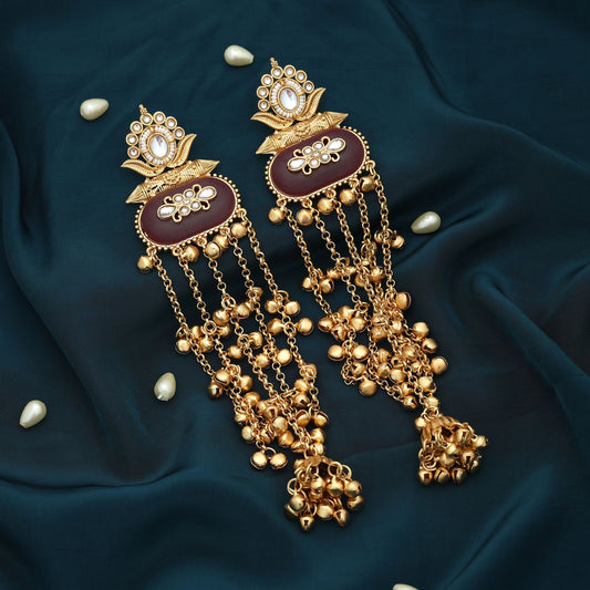 Maroon Color Long Kasmiri Earrings Bold Traditional Statement Jewelry