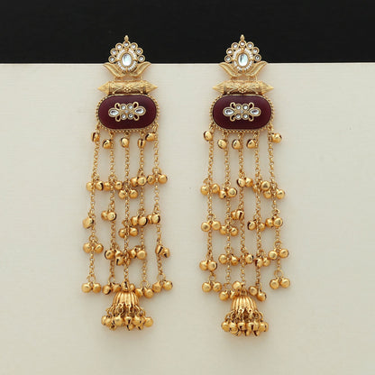 Maroon Color Long Kasmiri Earrings Bold Traditional Statement Jewelry