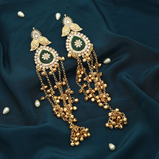Green Color Long Kasmiri Earrings Elegant Festive Wear Jewelry