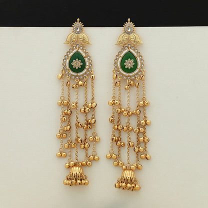 Green Color Long Kasmiri Earrings Elegant Festive Wear Jewelry