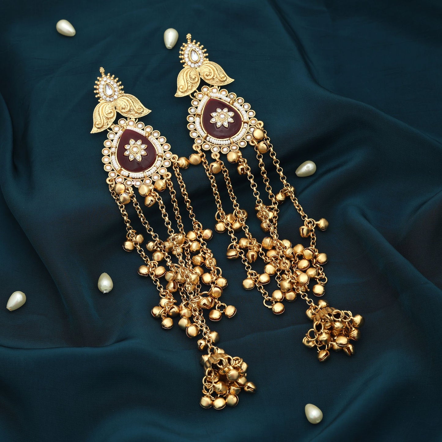 Maroon Color Long Kasmiri Earrings Classic Ethnic Jewelry Design