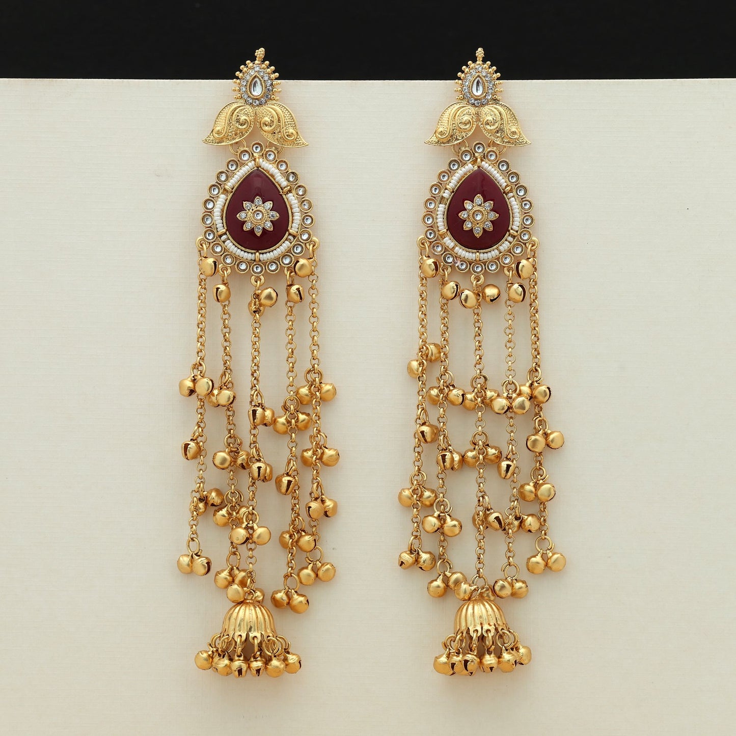 Maroon Color Long Kasmiri Earrings Classic Ethnic Jewelry Design