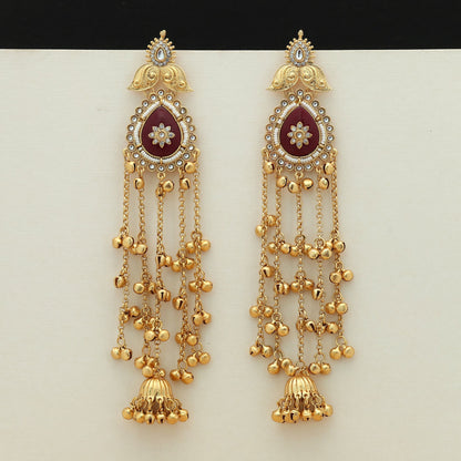 Maroon Color Long Kasmiri Earrings Classic Ethnic Jewelry Design