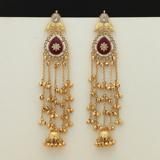 Maroon Color Long Kasmiri Earrings Classic Ethnic Jewelry Design