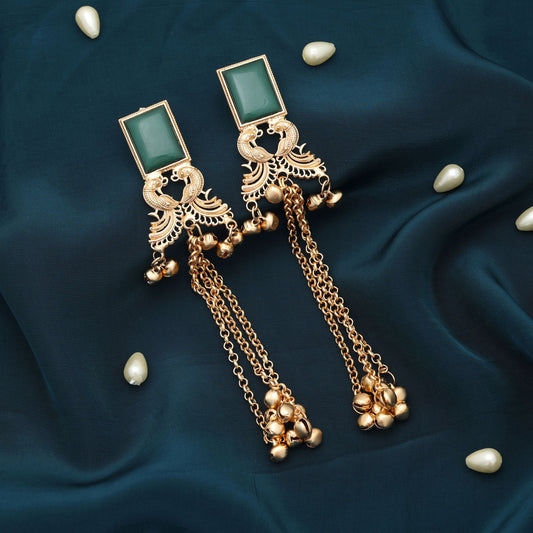 Green Color Long Kasmiri Earrings Traditional Stylish Jewelry Design