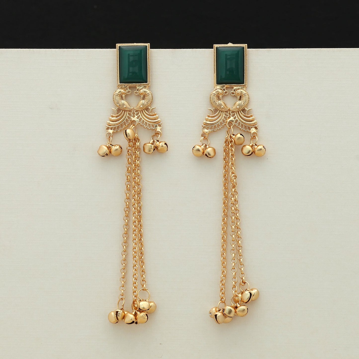 Green Color Long Kasmiri Earrings Traditional Stylish Jewelry Design