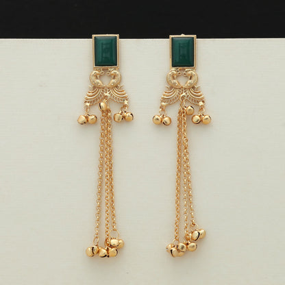 Green Color Long Kasmiri Earrings Traditional Stylish Jewelry Design