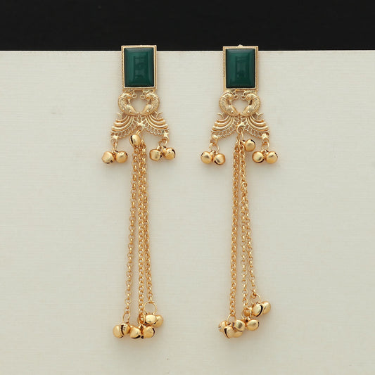 Green Color Long Kasmiri Earrings Traditional Stylish Jewelry Design