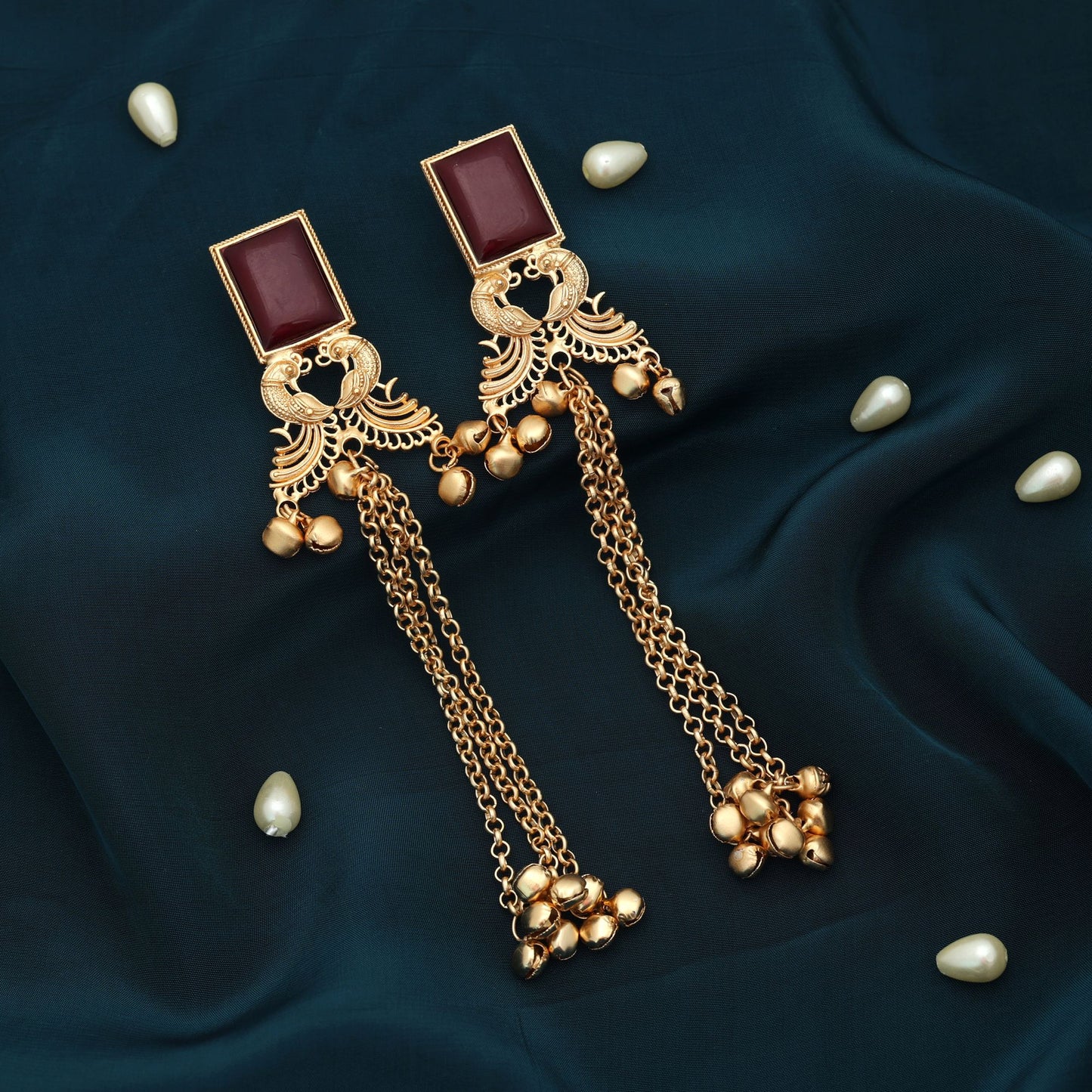 Maroon Color Long Kasmiri Earrings Royal Ethnic Statement Jewelry