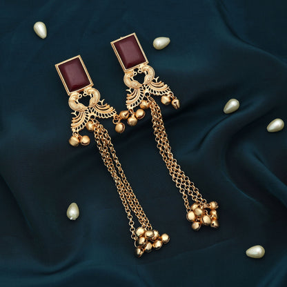 Maroon Color Long Kasmiri Earrings Royal Ethnic Statement Jewelry