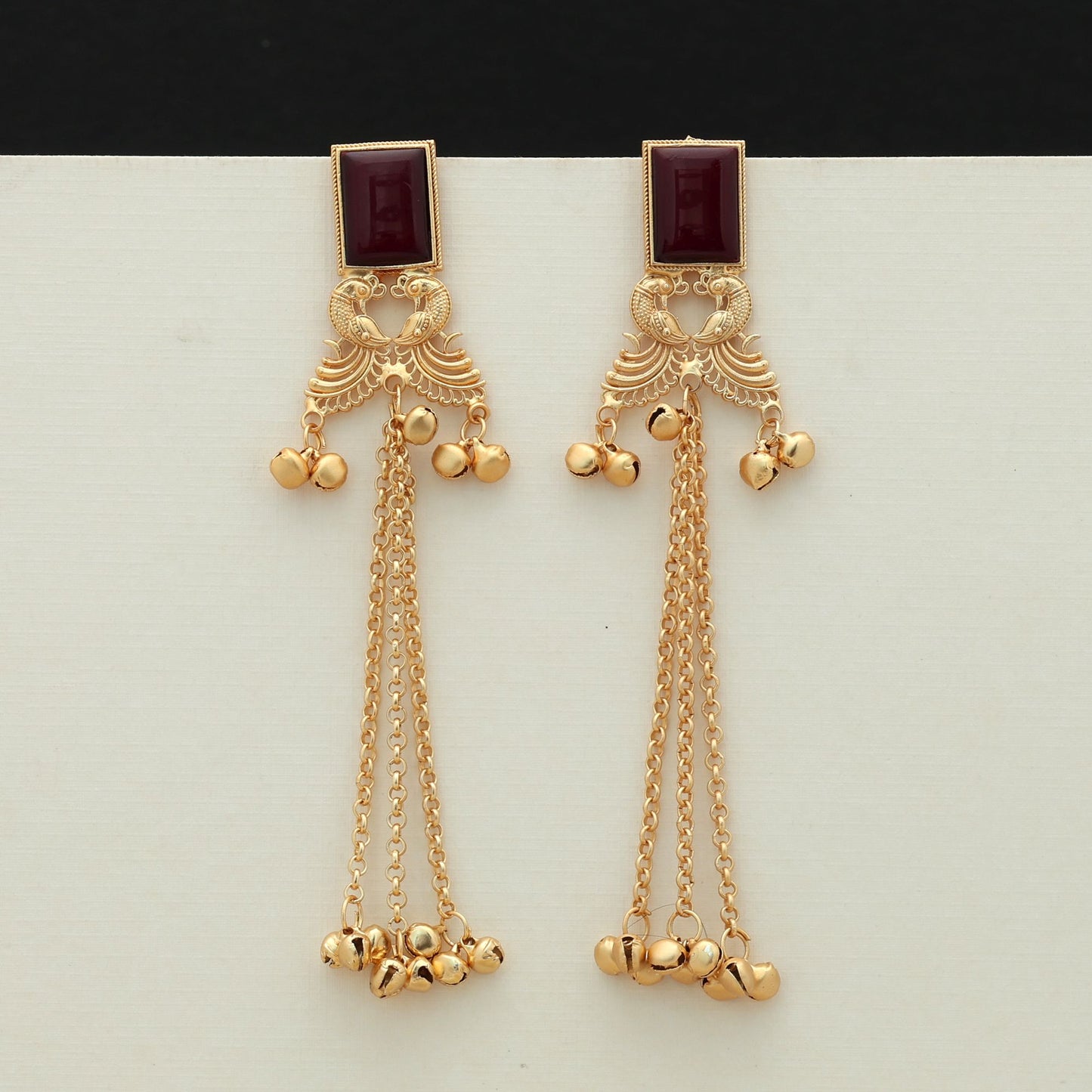 Maroon Color Long Kasmiri Earrings Royal Ethnic Statement Jewelry