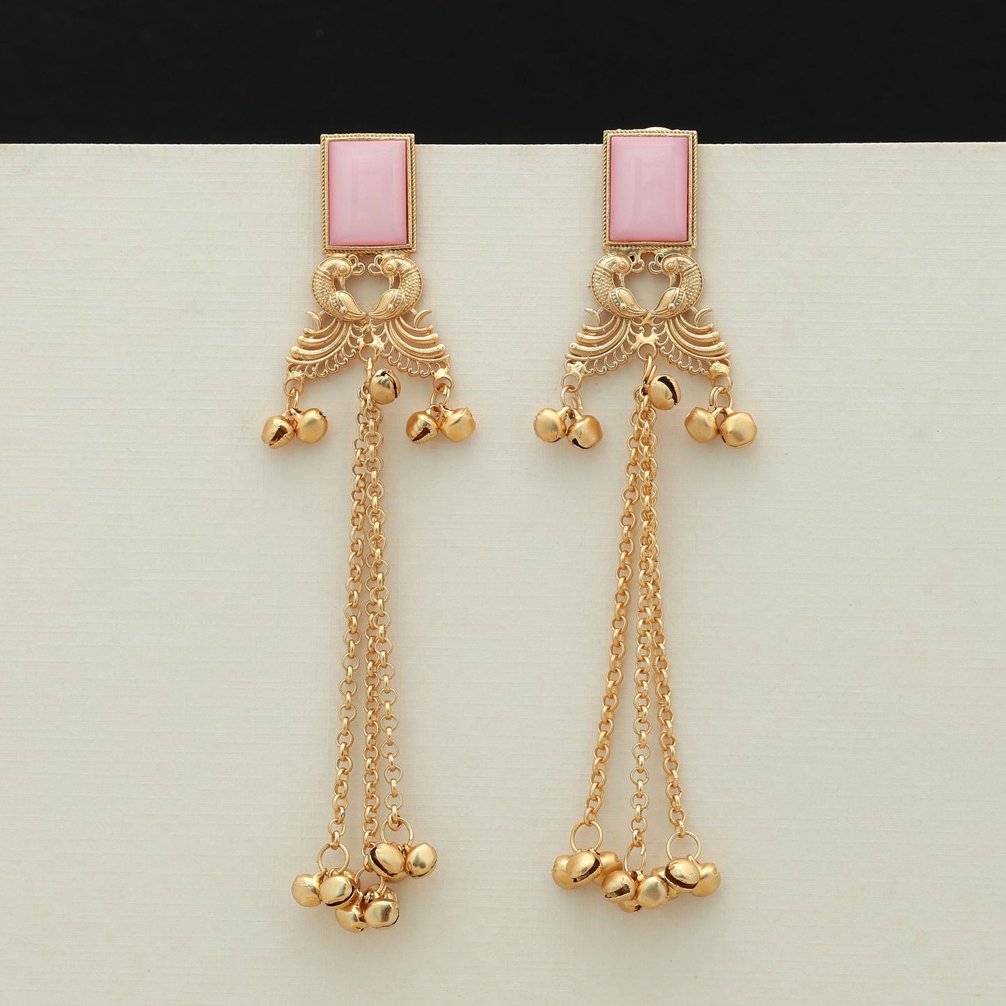 Pink Color Long Kasmiri Earrings Elegant Feminine Ethnic Jewelry