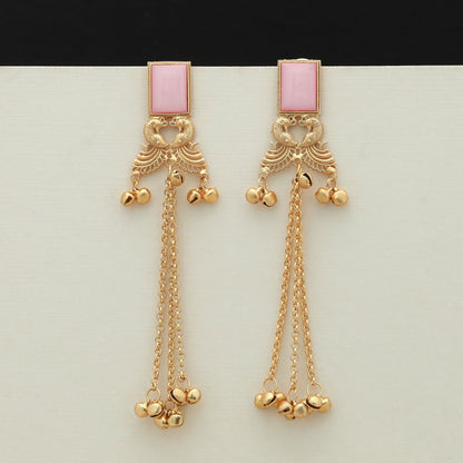 Pink Color Long Kasmiri Earrings Elegant Feminine Ethnic Jewelry
