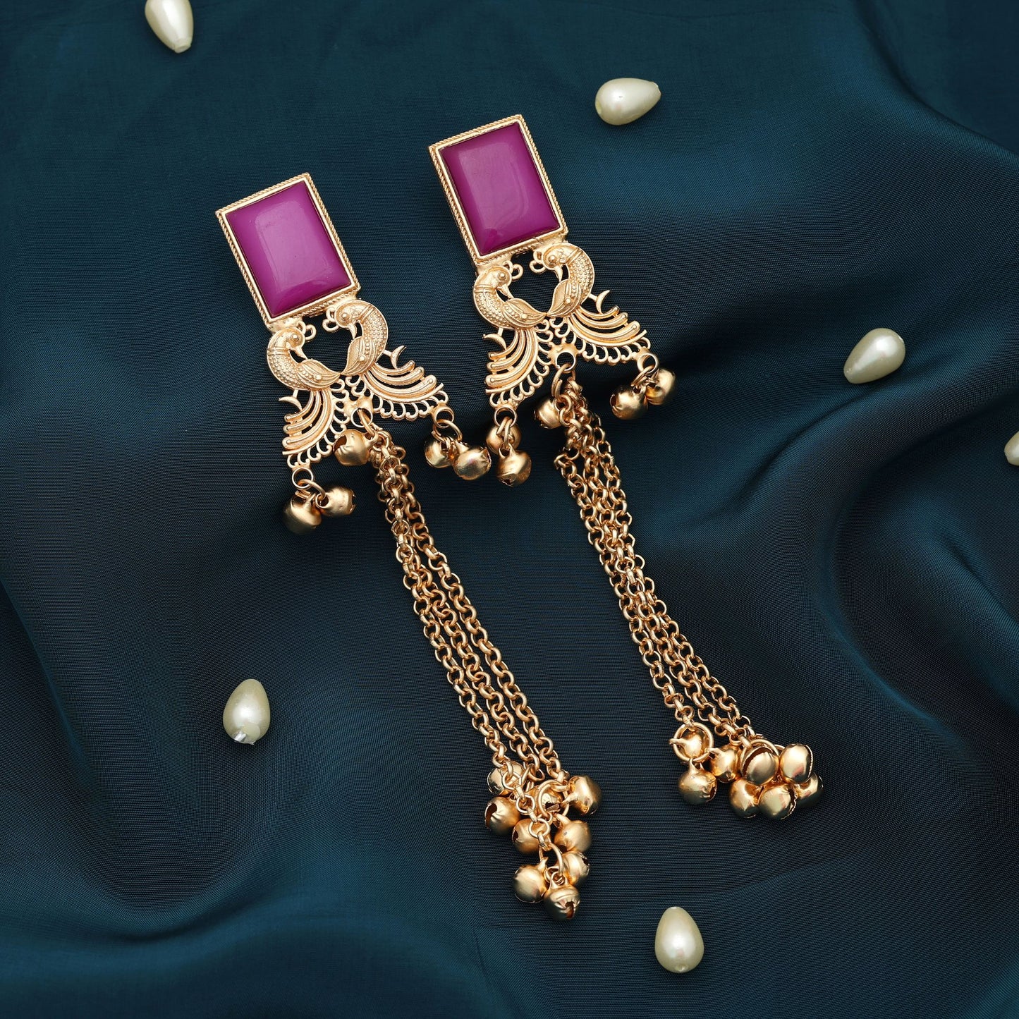 Purple Color Long Kasmiri Earrings Bold Stylish Traditional Jewelry