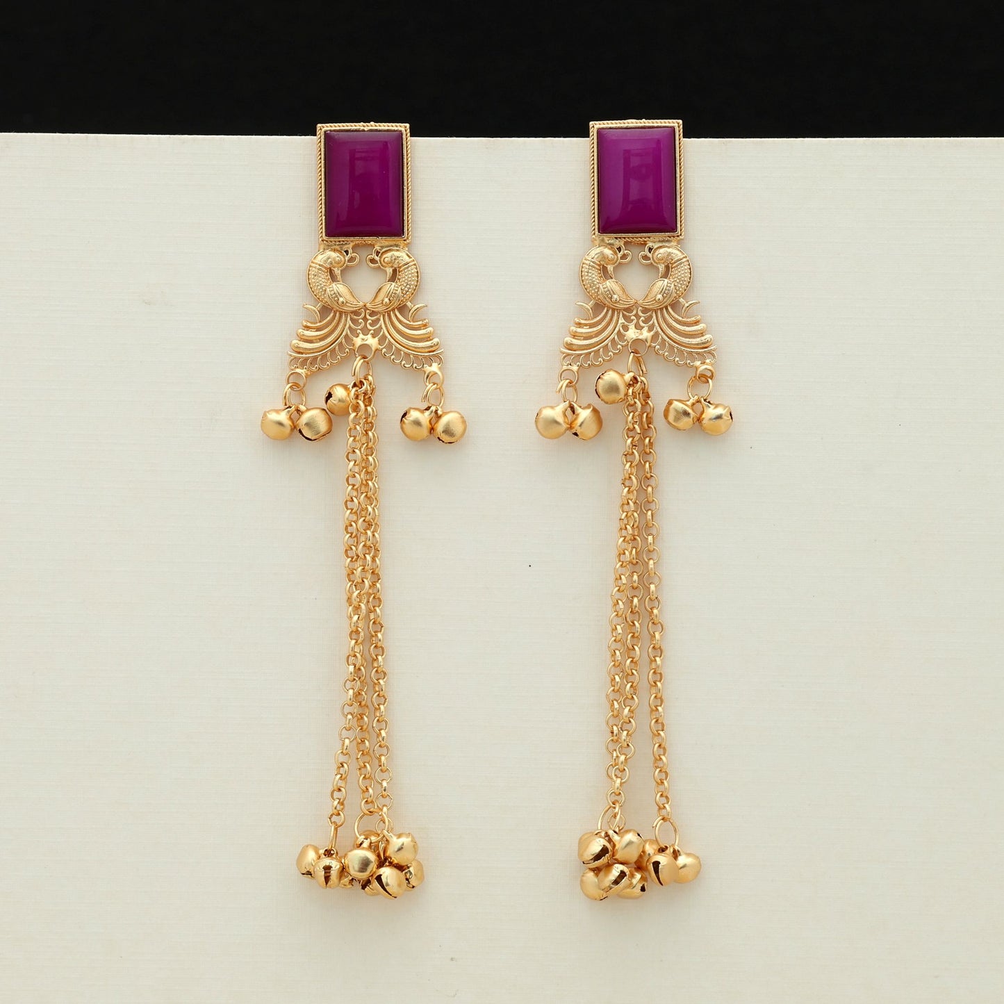 Purple Color Long Kasmiri Earrings Bold Stylish Traditional Jewelry
