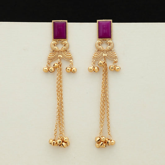 Purple Color Long Kasmiri Earrings Bold Stylish Traditional Jewelry