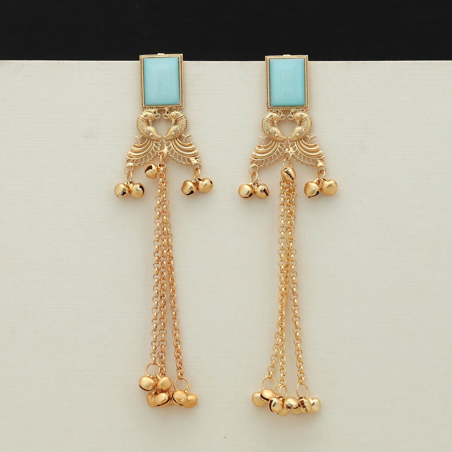 Himmelblaue lange Kaschmir-Ohrringe, stilvoller, einzigartiger Statement-Schmuck
