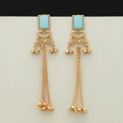 Himmelblaue lange Kaschmir-Ohrringe, stilvoller, einzigartiger Statement-Schmuck